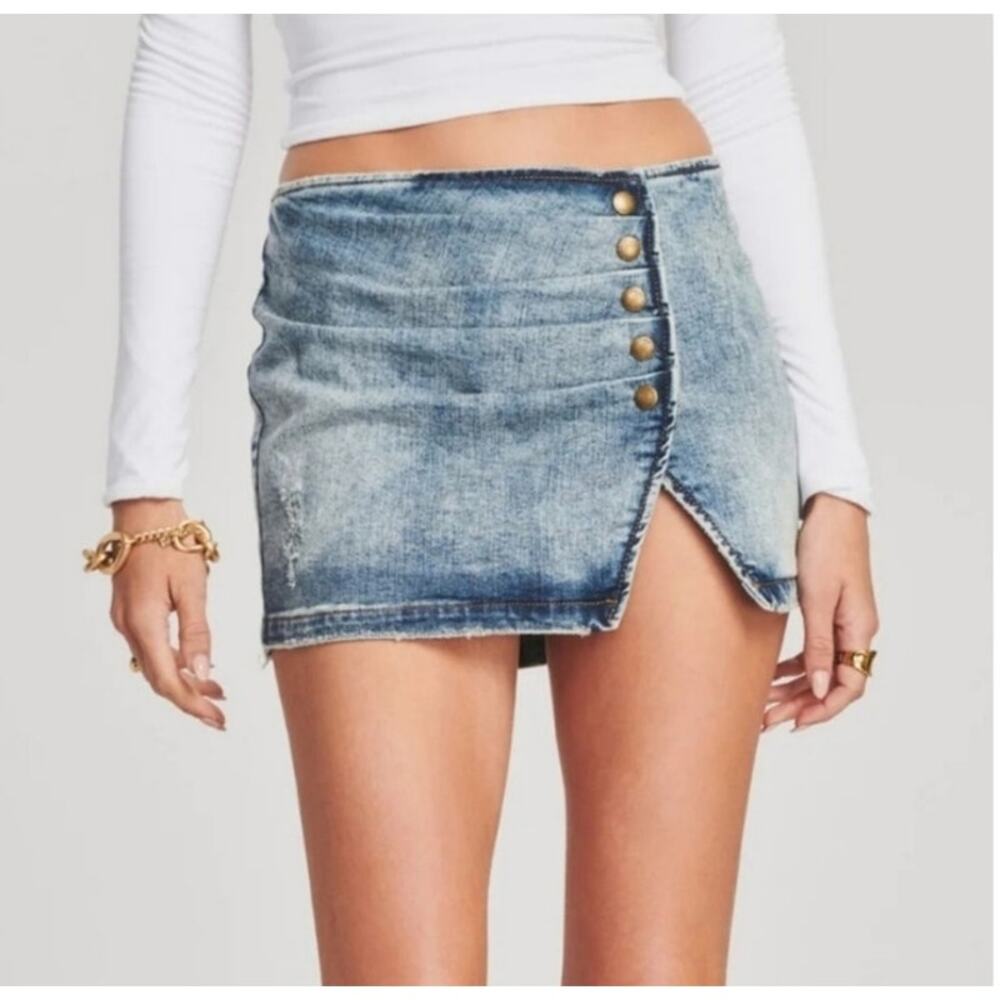 Retrofete Willa Low Rise Skirt in Light Rip Tide Blue Denim Size Medium NWT